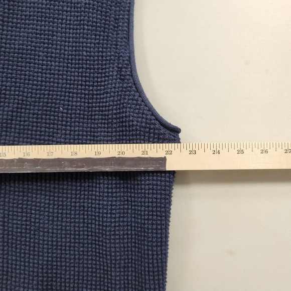 Vintage Eddie Bauer Knit Cardigan Sweater Vest Men Large Tall Navy Blue Made USA - Picture 8 of 8